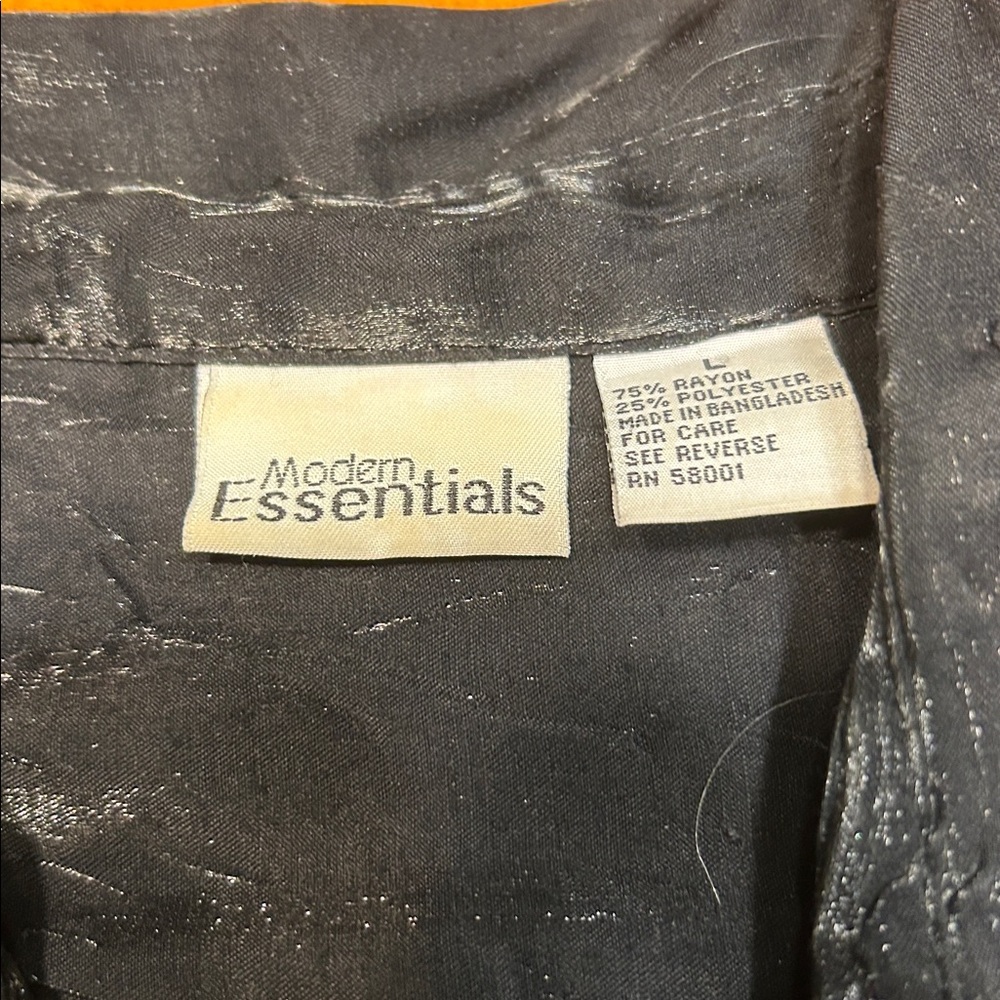 Modern Essentials Black Iridescent Metallic Button Front Shirt 90s Vintage Sz L - Picture 4 of 9